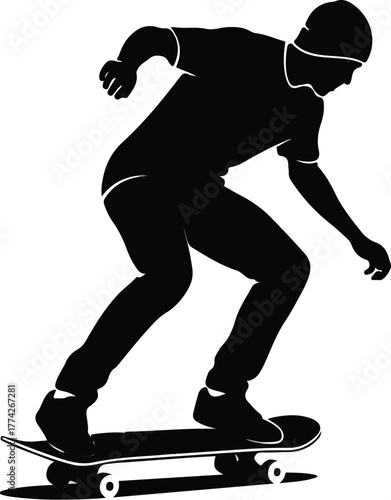 Silhouette of a skateboarder performing a trick vector illustration isolated on white