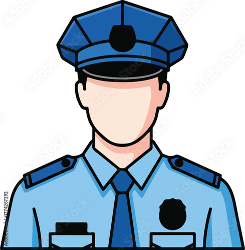 Police officer vector illustration faceless cartoon character in uniform isolated on white backgroun