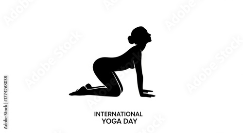 Silhouette of a woman in cow pose for international yoga day this image represents spinal flexibility, strength, and balance