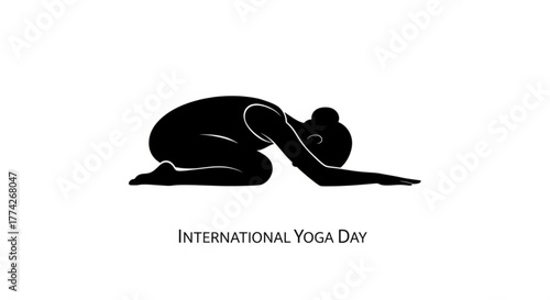Silhouette of a woman in childs pose for international yoga day this image represents relaxation, flexibility, and mindfulness
