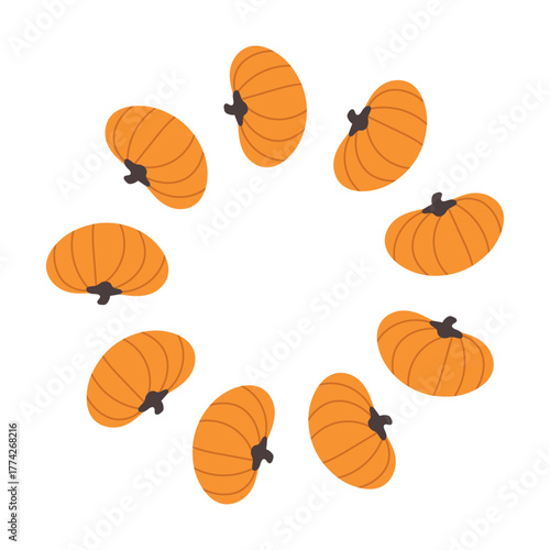 Autumn Thanksgiving Day Halloween wreaths boarder round frames of yellow pumpkins