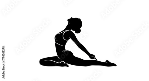 Silhouette of a woman practicing yoga, seated in a pose with one leg bent and the other extended, a serene and focused exercise