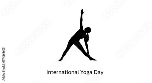 Silhouette of a woman in triangle pose celebrating international yoga day with a healthy lifestyle through exercise and meditation