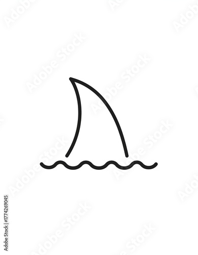 Simple outline depiction of a shark fin emerging from wavy water