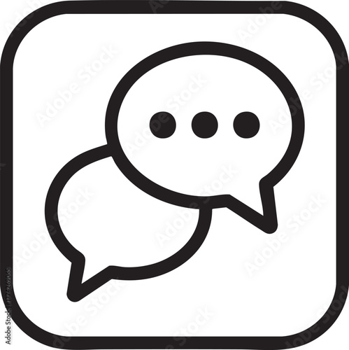 Simple black and white outline of two speech bubbles in a square