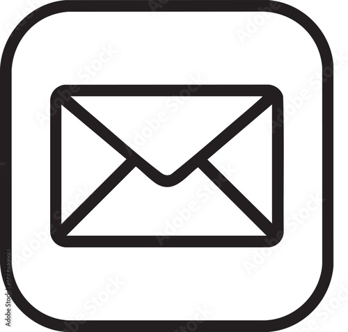 Simple black and white outline of an email message icon on white