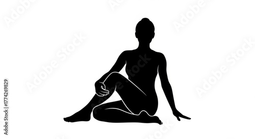 Silhouette of a woman in seated spinal twist pose yoga practice for flexibility, balance, and relaxation health and wellness concept