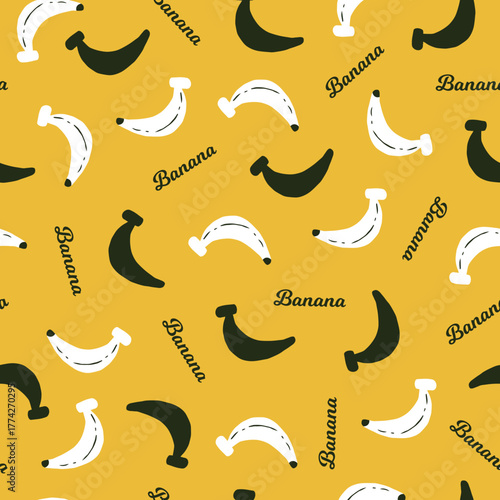 Joyful Banana Fruit Bright Yellow Seamless. Fun and lively design for kids, summer projects, tropical packaging, and cartoon fruit illustrations.