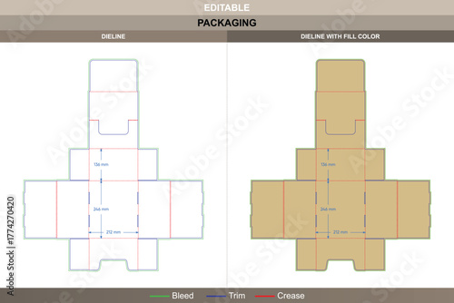Basic display box dieline formed through precise vector structure improving printing quality and packaging layout guided die line connections define each counter edge smoothly