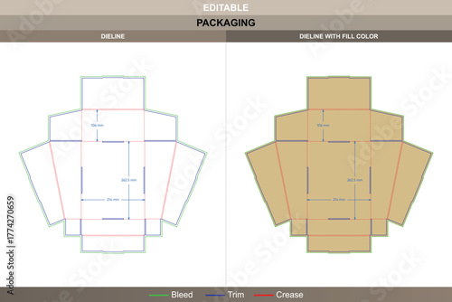 Display box dieline created by clear vector mapping achieving balanced printing tone and solid packaging strength defined die line pattern shapes peg hook display arrangement