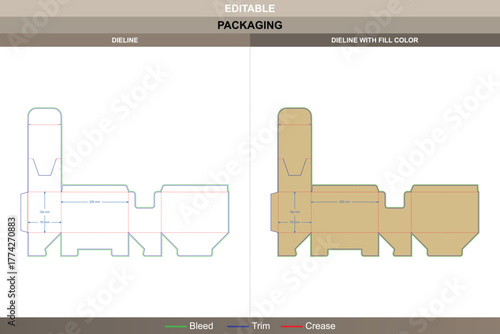 Display box dieline prepared through balanced vector layout maintaining smooth printing finish and organized packaging shape accurate die line lines define candy section areas