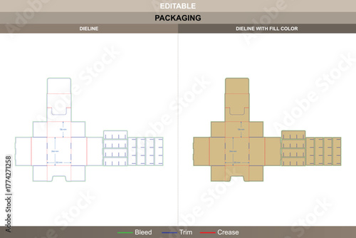 Display box with 9 slots dieline shaped by precise vector alignment supporting printing accuracy and secure packaging design detailed die line marking separates each product grid