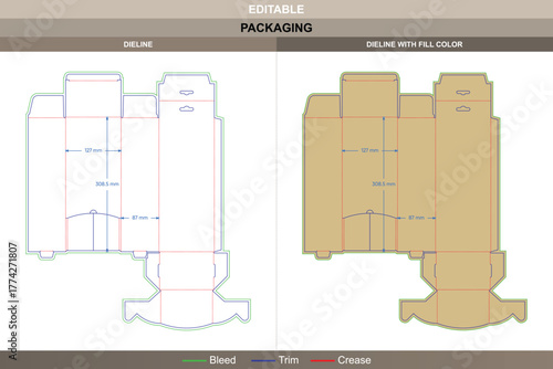 Hanging hinge door hook display box dieline structured through technical vector mapping refining printing detail and packaging form clear die line guidance keeps hook placement