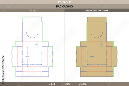 Product display box with backboard dieline arranged through vector precision improving printing result and packaging visibility accurate die line pattern holds candy or goods well