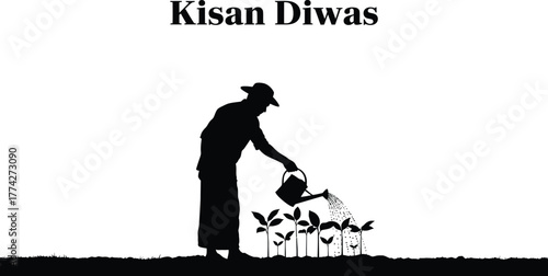 Kisan diwas illustration with farmer watering a plant