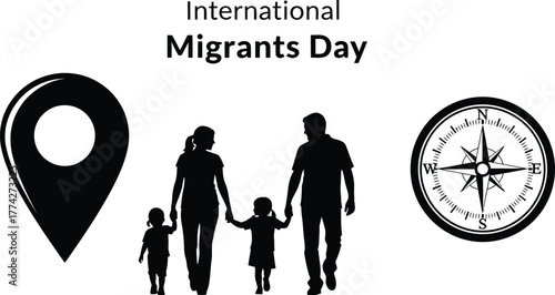 International migrants day illustration with family and compass