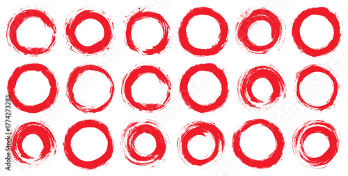 Sketch red strokes. Red brush circle stroke vector isolated on white background. Red enso zen circle brush stroke. For stamp, seal, ink and paintbrush design template. Grunge hand drawn circle shape