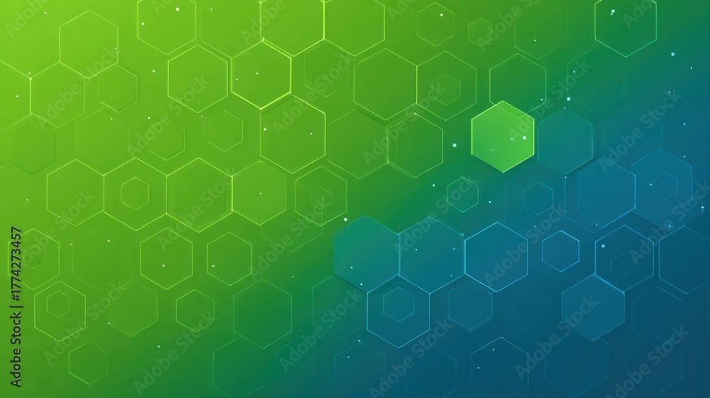 Obraz premium Abstract Geometric Hexagonal Background Design Featuring Vibrant Green and Blue Hues with Modern Tech Aesthetic for Creative Projects
