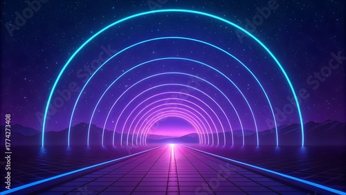 Retro Futuristic Neon Tunnel – Sci-Fi Synthwave Vaporwave Digital Background