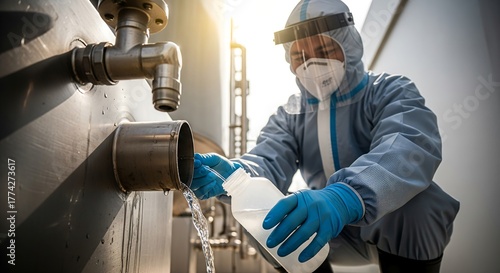 Sterile Water Sampling at Outlet Industrial Site Environmental Monitoring Safe Practices Professional Viewpoint