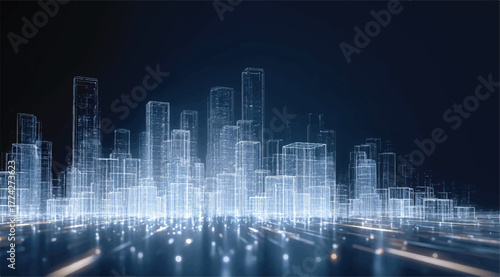 Futuristic glowing city skyline abstract digital illustration concept and design