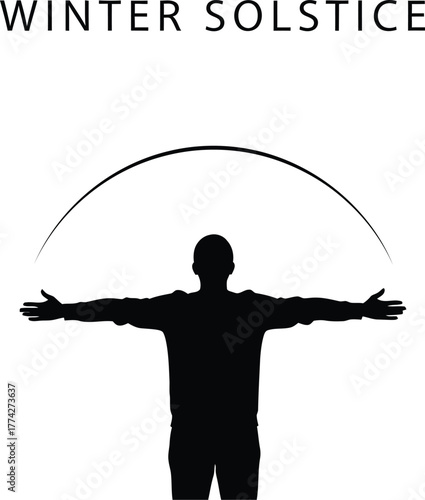 Silhouette of person standing under arc representing winter solstice
