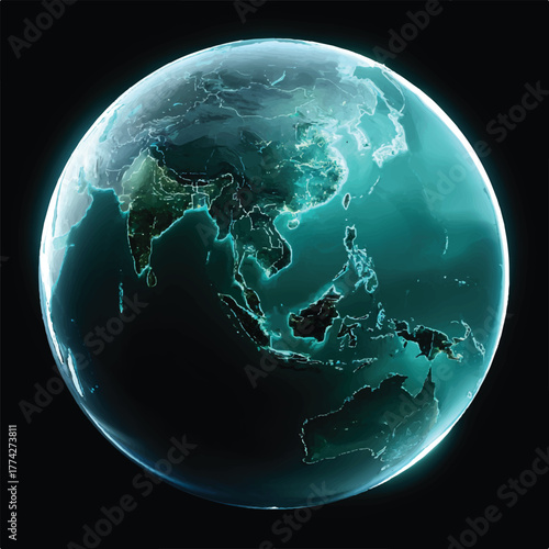 Glowing Earth from Space Southeast Asia and Australia regions shown