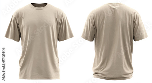 Khaki t shirt mock up front and back views isolated template