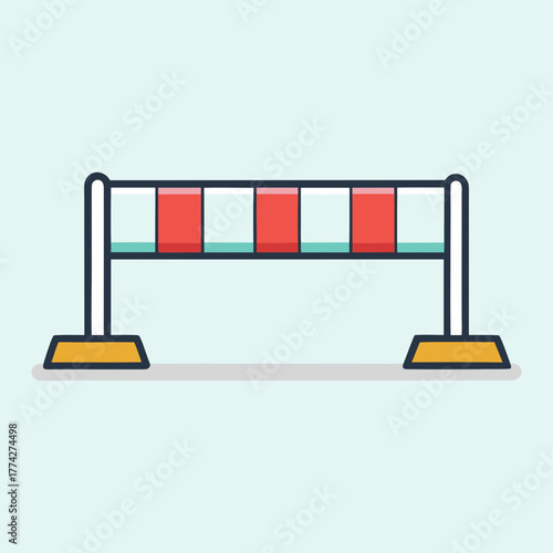 Simple flat design of a red and white striped barrier with yellow bases