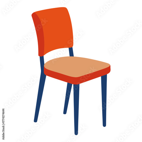 Modern orange and blue chair with simple geometric design on transparent background
