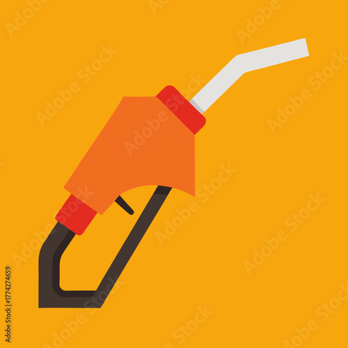 Stylized flat icon of a gas pump nozzle on a vibrant orange background