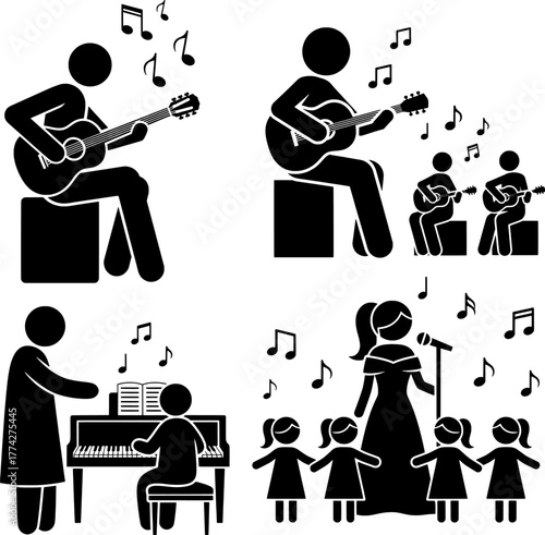 Music Class and Instrument Lesson Pictogram Set