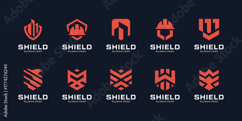 Set of Shield Security Logo Design Inspiration. Abstract Shield Symbol usable for Building Construction and Real Estate Logo Design Vector