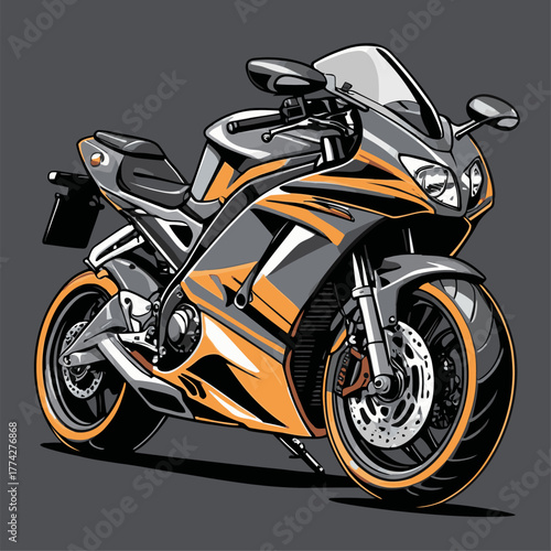 orange and gray motorcycle on gray background clip art preview