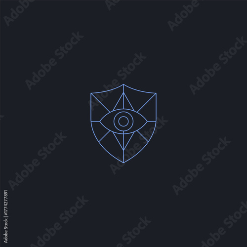 Shield and eye line art security and vision logo design.