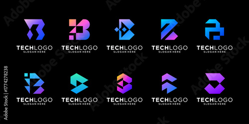 Set of modern minimal letter B logo design. Abstract shape initial B colorful usable for business, technology and branding.