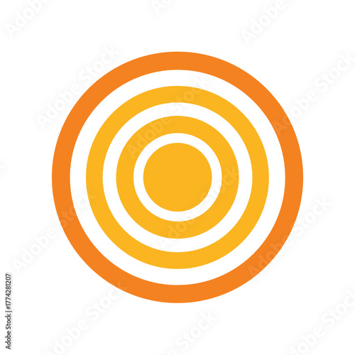 Concentric orange and yellow circles target symbol or radar graphic design element on white backdrop.