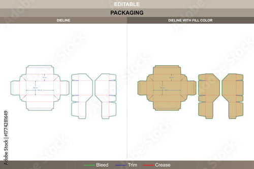 Display box dieline designed through simple vector plan keeping printing accuracy and packaging proportion consistent defined die line bends maintain fold stability