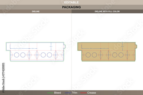 Display box dieline drawn through smooth vector precision ensuring printing tone and packaging hold accurate die line detailing defines arc hole presentation design
