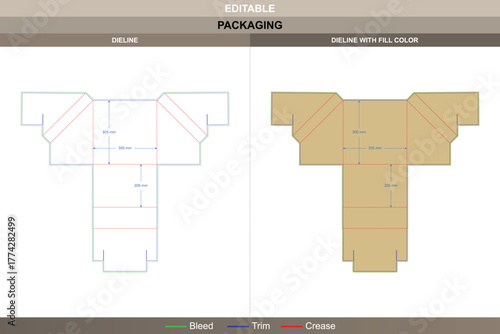Display box packaging dieline arranged through accurate vector layout refining printing output and packaging durability triangle shaped die line base holds strong presentation form