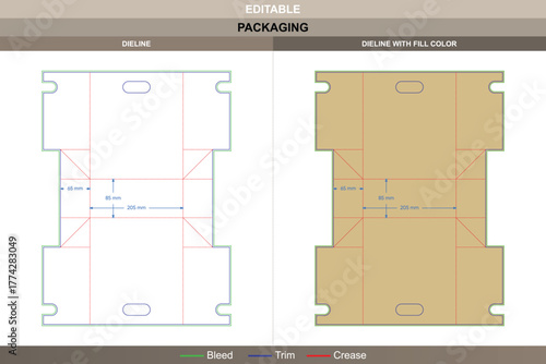 Display box with handle dieline created through organized vector mapping improving printing finish and packaging form defined die line setup builds foldable carry design