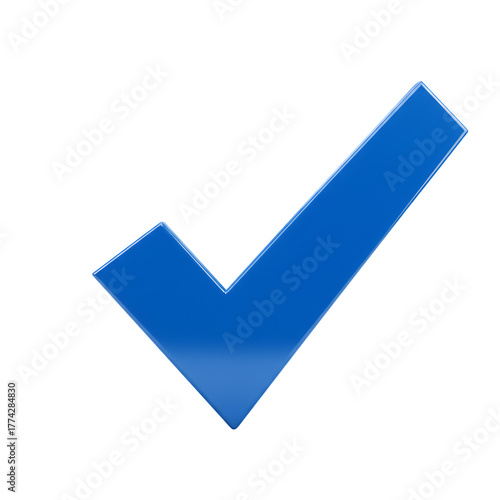 Blue check mark symbol or tick icon isolated on transparent background confirming approval completion or correctness 3D rendering  transparent background