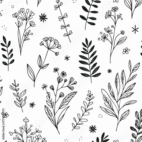 topical floral doodle handraw black and white color