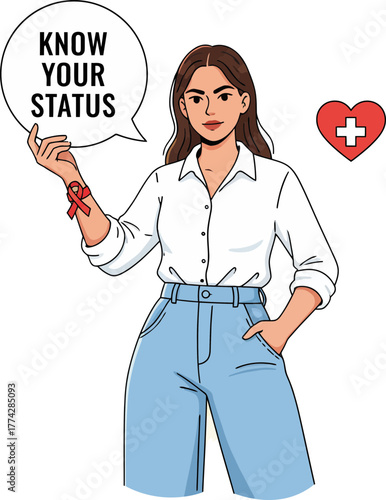 Empowered woman promoting health awareness with a confident attitude and modern style