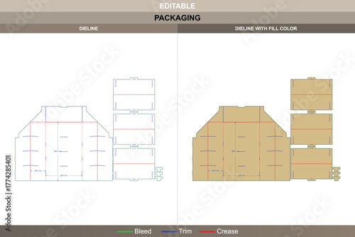 Three tier cardboard product display dieline drafted through expert vector alignment refining printing balance and packaging shape precise die line mapping ensures auto lock hold