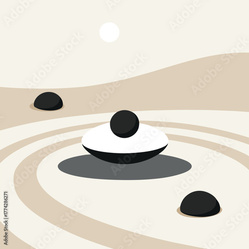 Zen Garden Stones and Raked Sand Pattern Keywords: zen garden, raked sand, stones, rocks