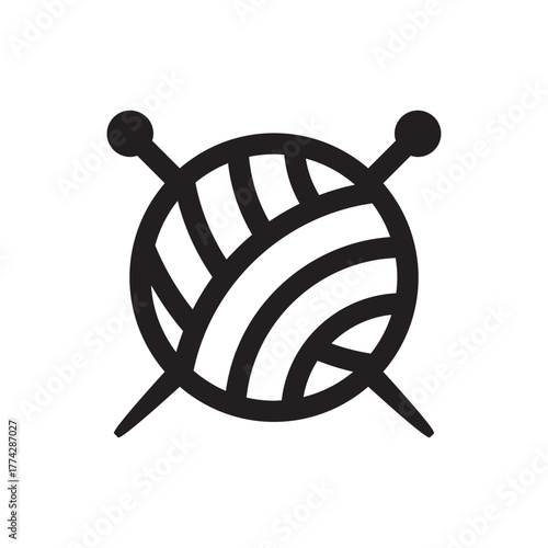 🧶 Black and White Yarn Ball and Crossed Knitting Needles Icon