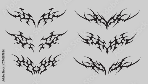 set Vector Neo-Tribal Flame Sigil Y2K Gothic Cyber sigilisim Futuristic Abstract Tattoo Aesthetic Artwork Digital Design Illustration