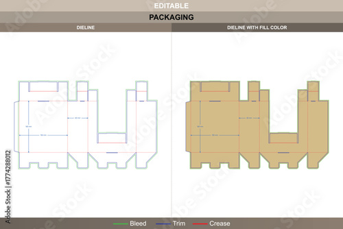 Display box dieline arranged through clean vector detail refining printing finish and packaging layout flat die line setup ensures even stability on retail counters