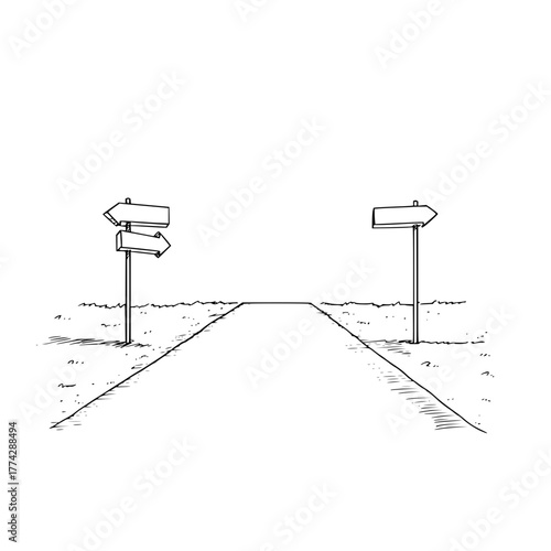 Road direction sign choice decision path forward guidance travel destination route options journey illustration